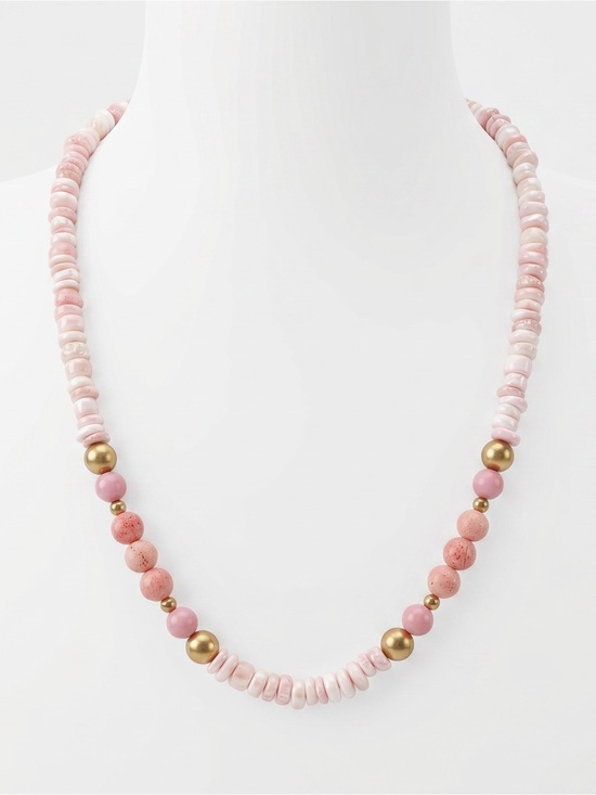 Jewelry - Vintage Conch Shell Round Bead Pink and White Beaded Necklace
